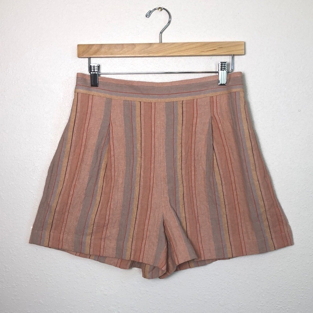 New MADEWELL Women's Small Striped Cotton Linen Blend 2023 Pleated Shorts